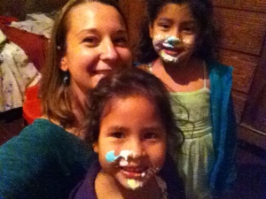 Me and the girls with cake on their faces for Luz Dayana's 6th birthday
